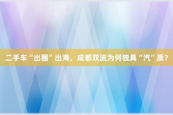 二手车“出圈”出海，成都双流为何独具“汽”质？