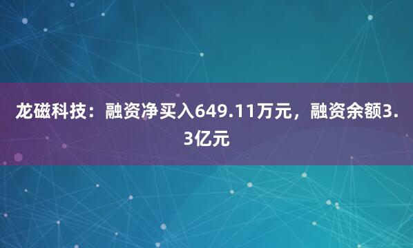 龙磁科技：融资净买入649.11万元，融资余额3.3亿元