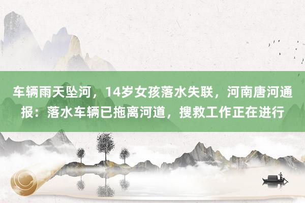 车辆雨天坠河，14岁女孩落水失联，河南唐河通报：落水车辆已拖离河道，搜救工作正在进行