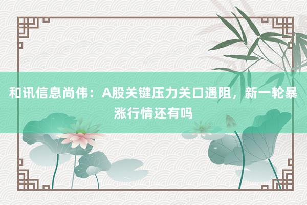 和讯信息尚伟：A股关键压力关口遇阻，新一轮暴涨行情还有吗
