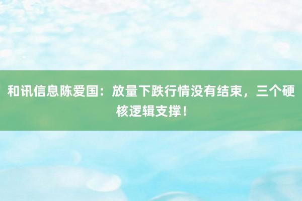 和讯信息陈爱国：放量下跌行情没有结束，三个硬核逻辑支撑！