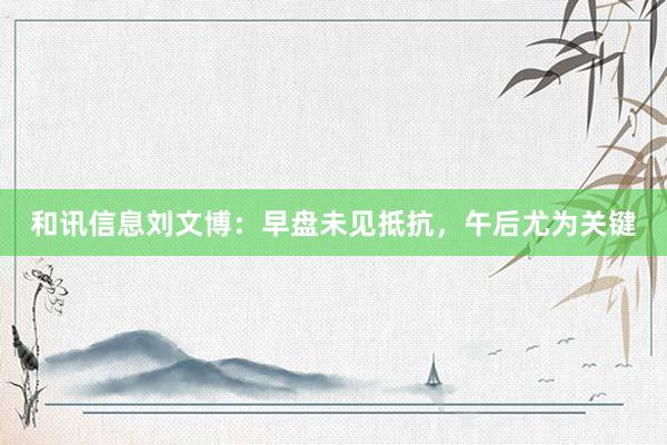 和讯信息刘文博：早盘未见抵抗，午后尤为关键