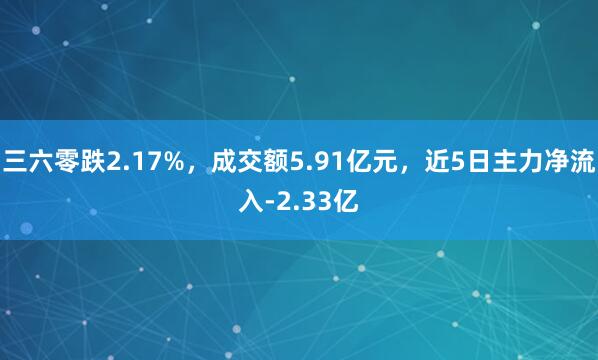 三六零跌2.17%，成交额5.91亿元，近5日主力净流入-2.33亿