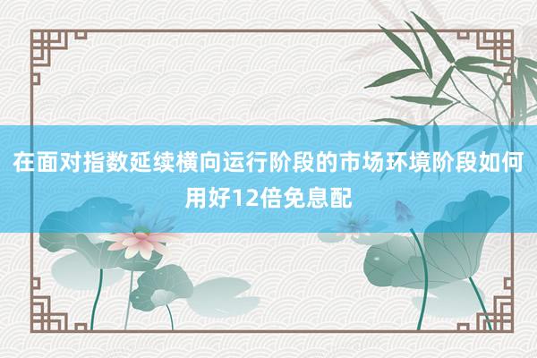 在面对指数延续横向运行阶段的市场环境阶段如何用好12倍免息配