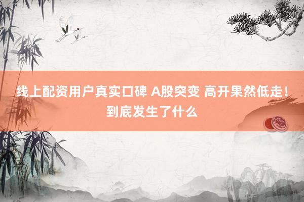 线上配资用户真实口碑 A股突变 高开果然低走!到底发生了什么