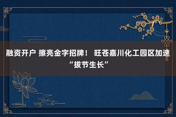 融资开户 擦亮金字招牌！ 旺苍嘉川化工园区加速“拔节生长”