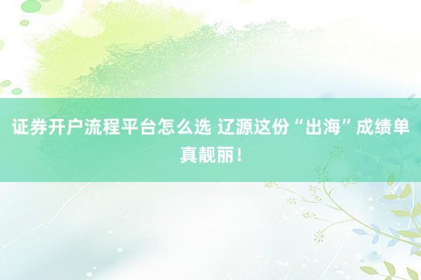 证券开户流程平台怎么选 辽源这份“出海”成绩单真靓丽！