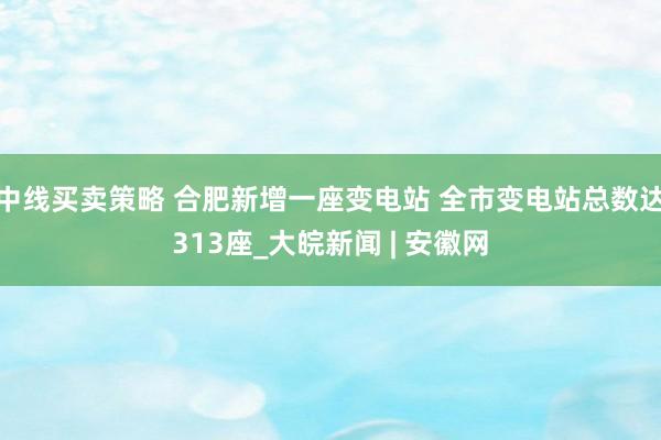 中线买卖策略 合肥新增一座变电站 全市变电站总数达313座_大皖新闻 | 安徽网
