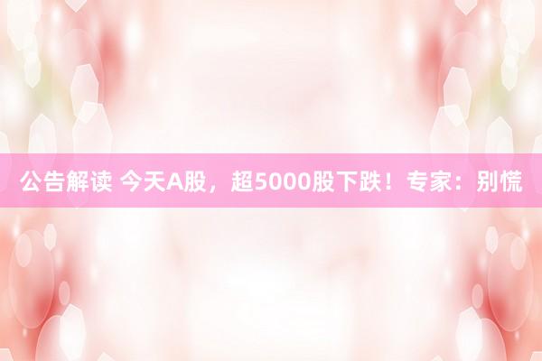 公告解读 今天A股，超5000股下跌！专家：别慌